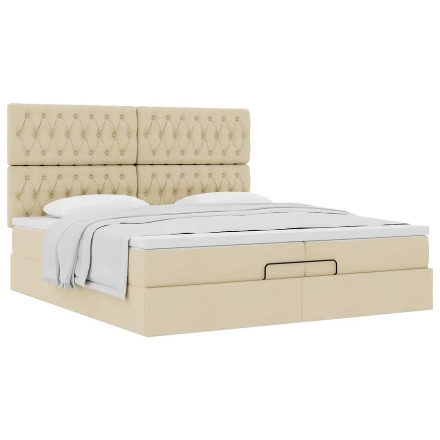 Cadre de lit ottoman avec matelas crème 200x200cm tissu - 4