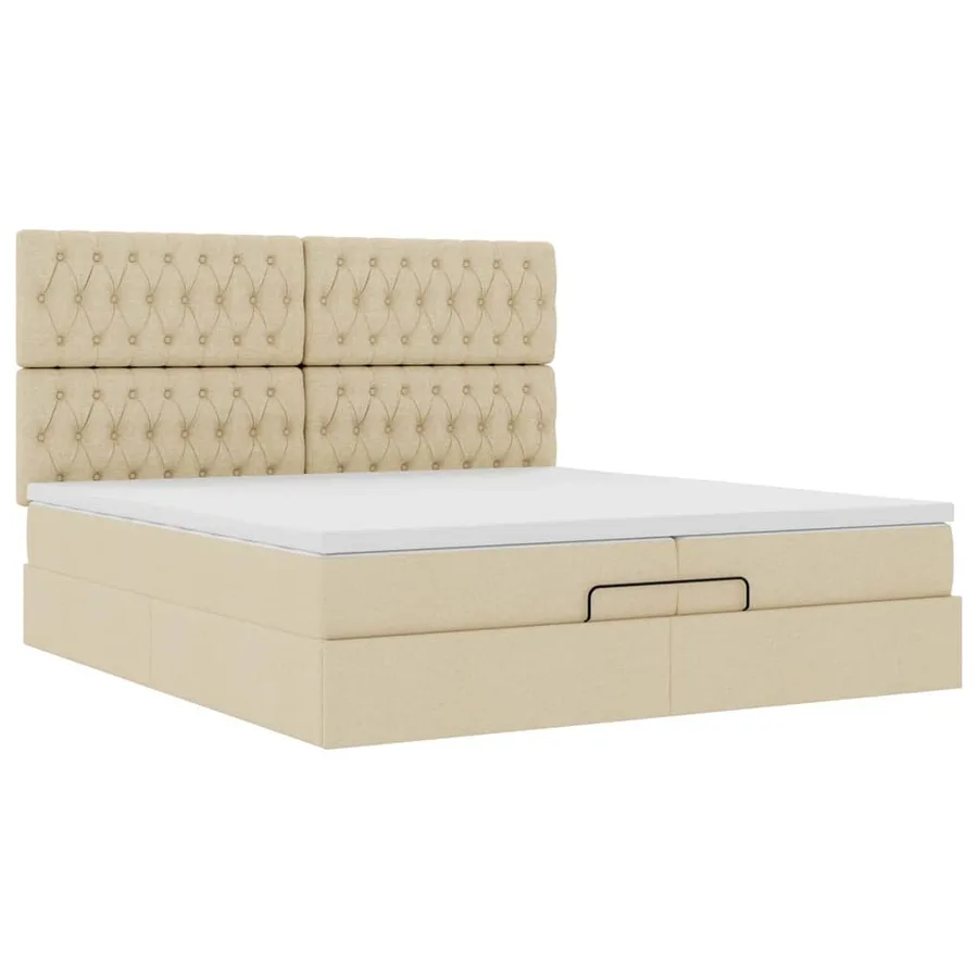 Cadre de lit ottoman avec matelas crème 200x200cm tissu - 6