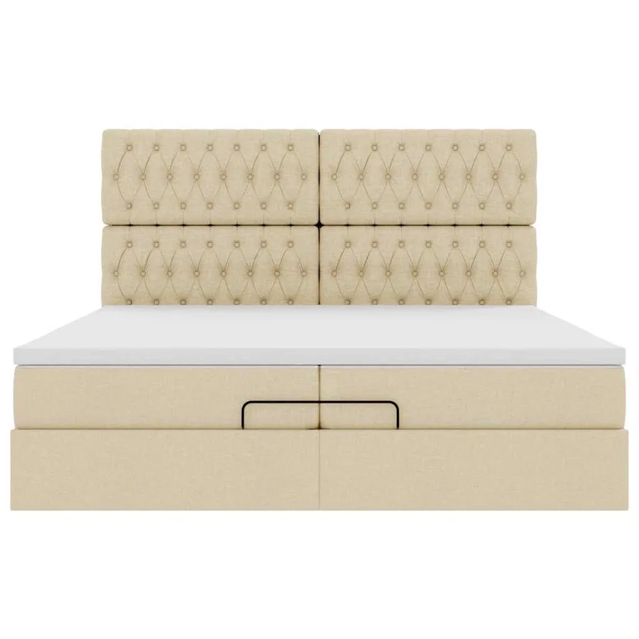 Cadre de lit ottoman avec matelas crème 200x200cm tissu - 7