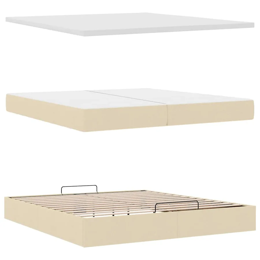 Cadre de lit ottoman avec matelas crème 200x200cm tissu - 8