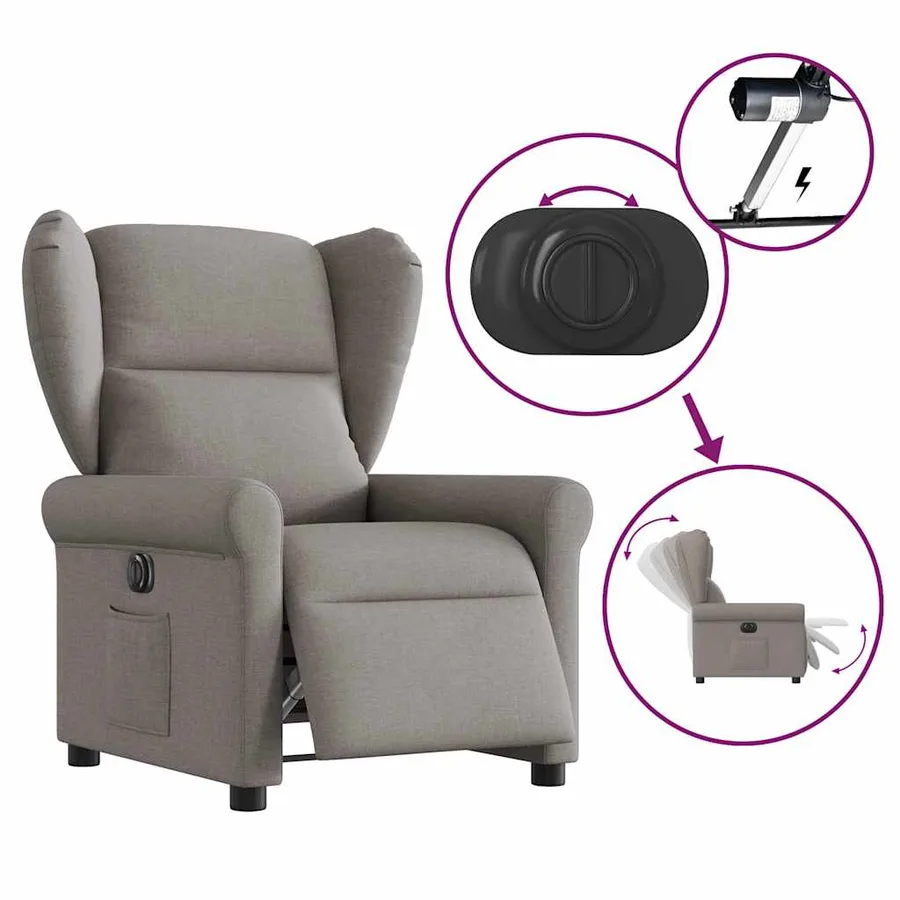 Fauteuil inclinable électrique Taupe Tissu - 8