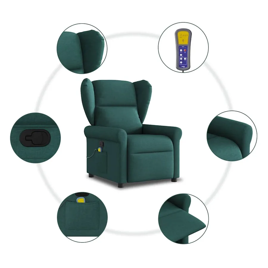 Fauteuil de massage inclinable Vert foncé Tissu - 8