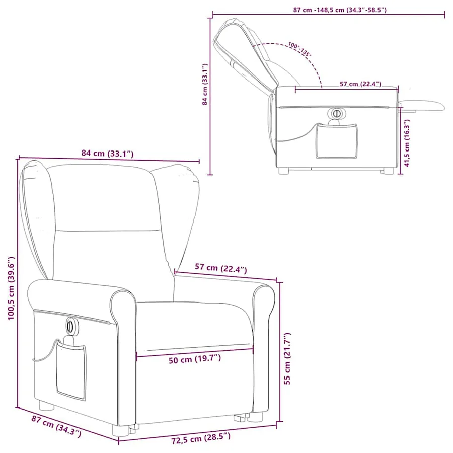 Fauteuil inclinable de massage électrique Noir Tissu - 17