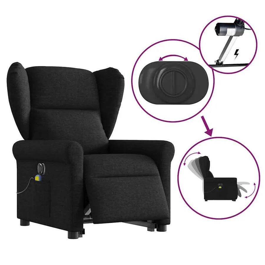 Fauteuil inclinable de massage électrique Noir Tissu - 9