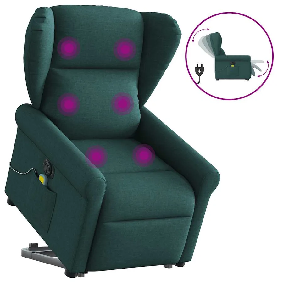 Fauteuil inclinable de massage électrique Vert foncé Tissu - 10