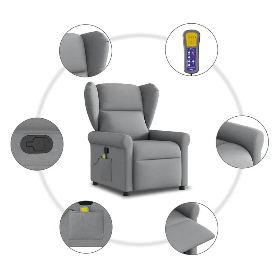 Fauteuil de massage inclinable Gris clair Tissu - 10
