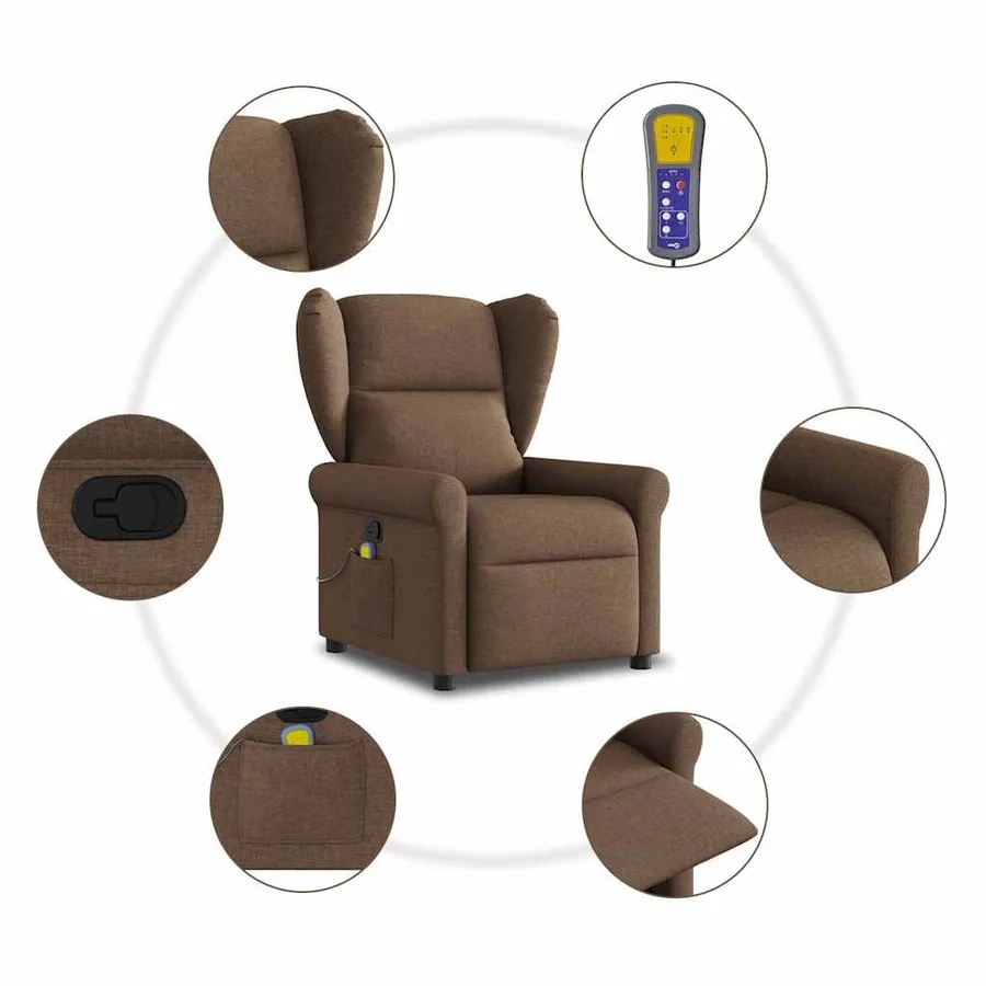 Fauteuil de massage inclinable Marron Tissu - 8