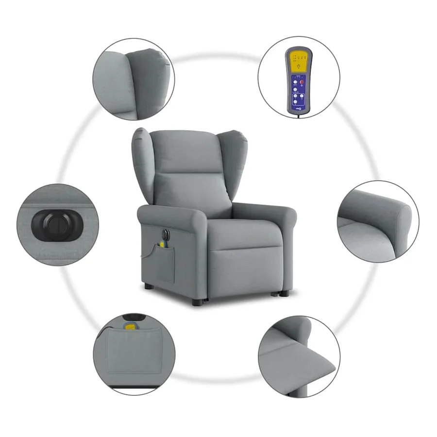 Fauteuil inclinable de massage électrique Gris clair Tissu - 11