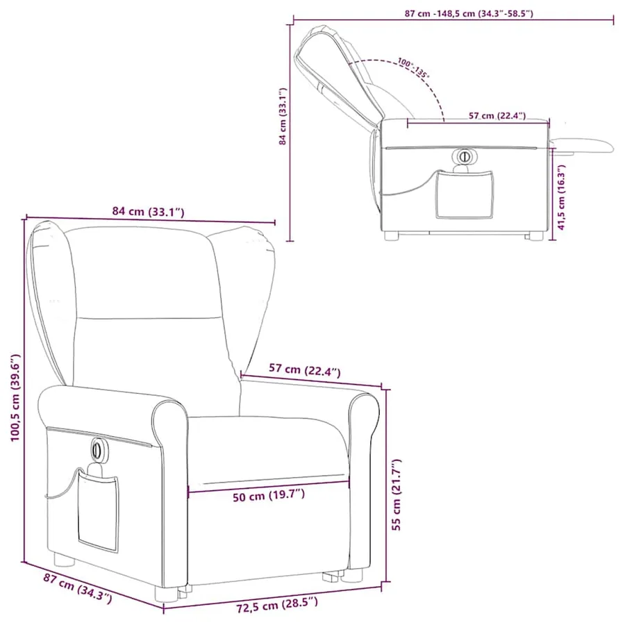 Fauteuil inclinable de massage électrique Gris clair Tissu - 17