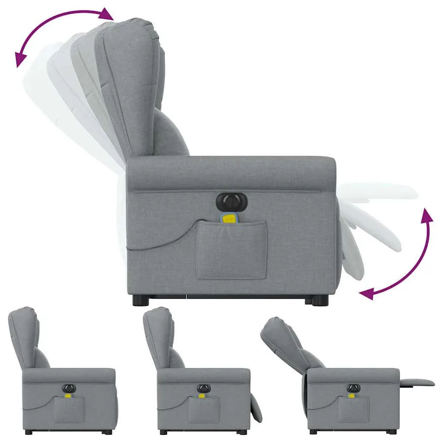 Fauteuil inclinable de massage électrique Gris clair Tissu - 7