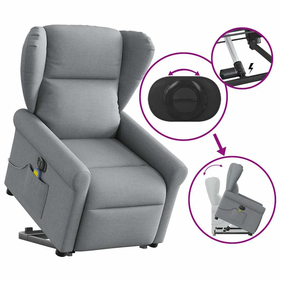 Fauteuil inclinable de massage électrique Gris clair Tissu - 8
