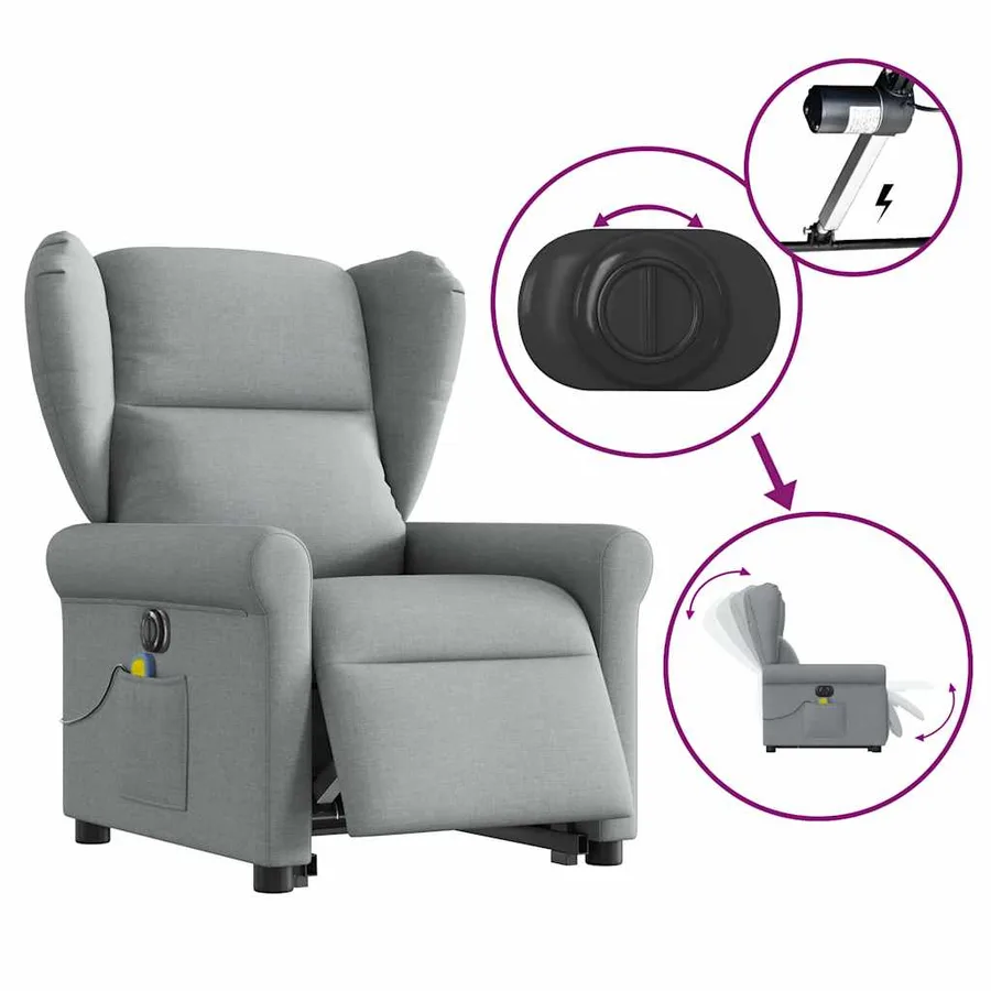Fauteuil inclinable de massage électrique Gris clair Tissu - 9