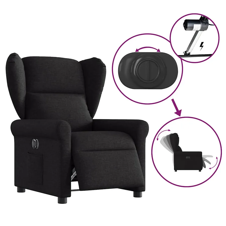 Fauteuil inclinable électrique Noir Tissu - 8