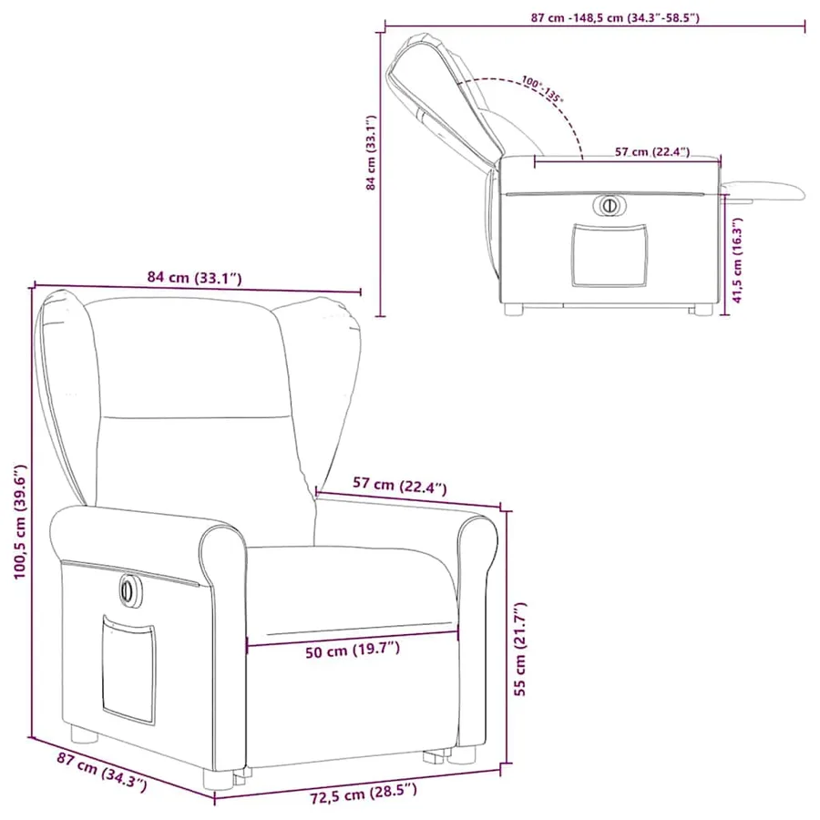Fauteuil inclinable électrique noir tissu - 16
