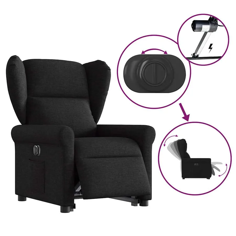 Fauteuil inclinable électrique noir tissu - 8
