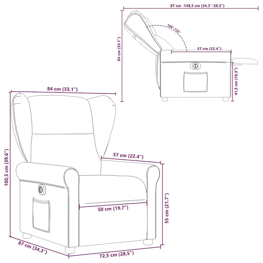 Fauteuil inclinable électrique gris nuage tissu - 15