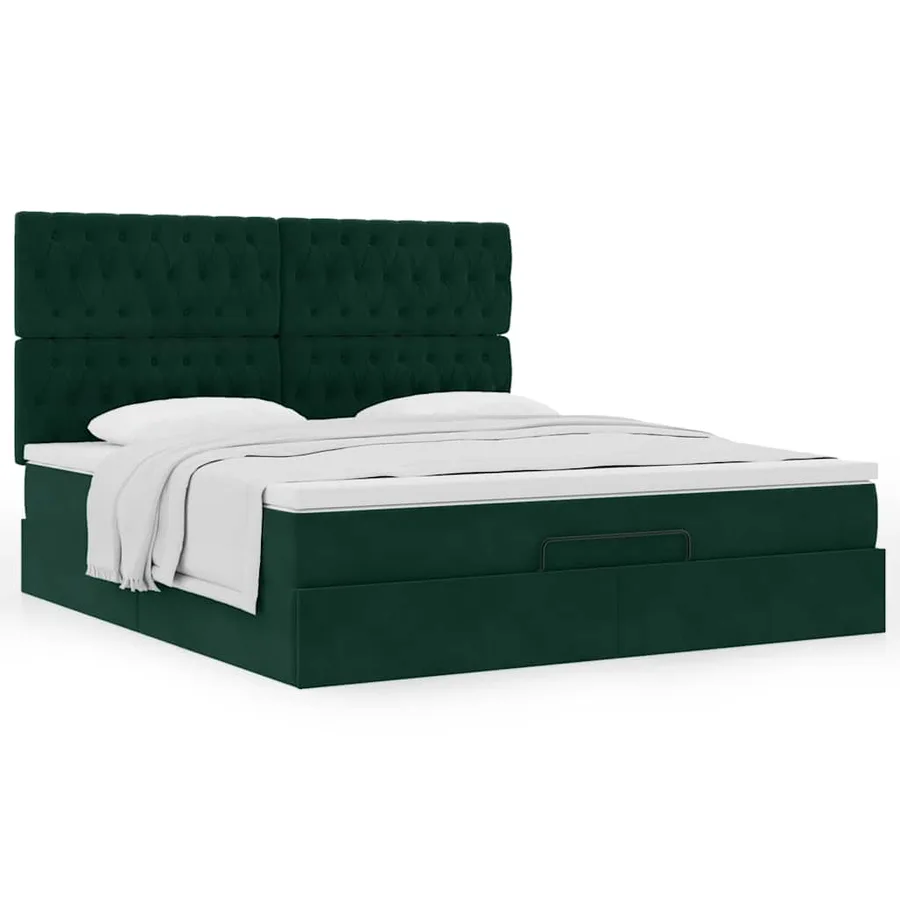 Cadre de lit ottoman avec matelas vert foncé 180x200cm velours - 4
