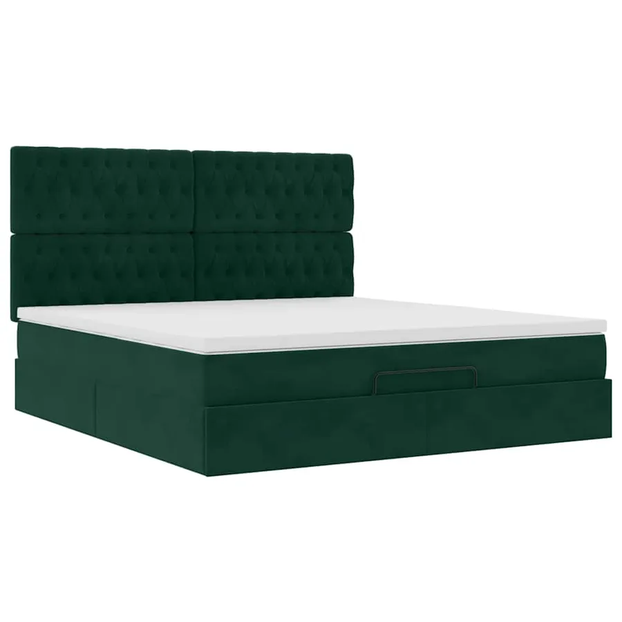 Cadre de lit ottoman avec matelas vert foncé 180x200cm velours - 6