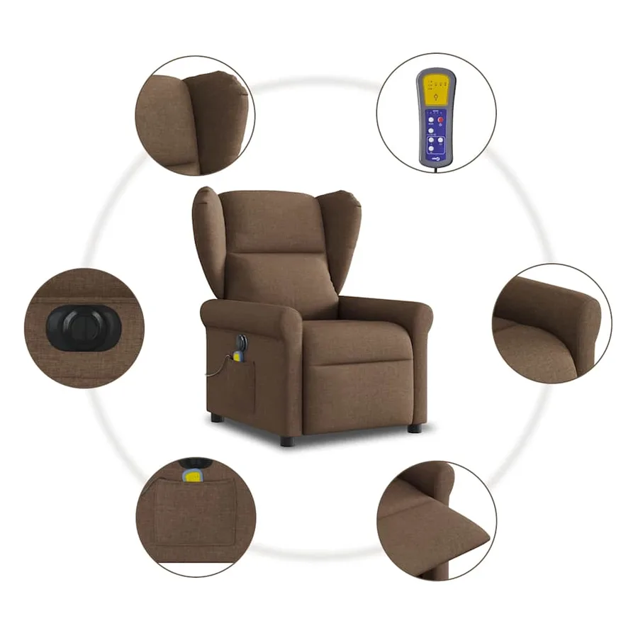 Fauteuil inclinable de massage électrique marron tissu - 10