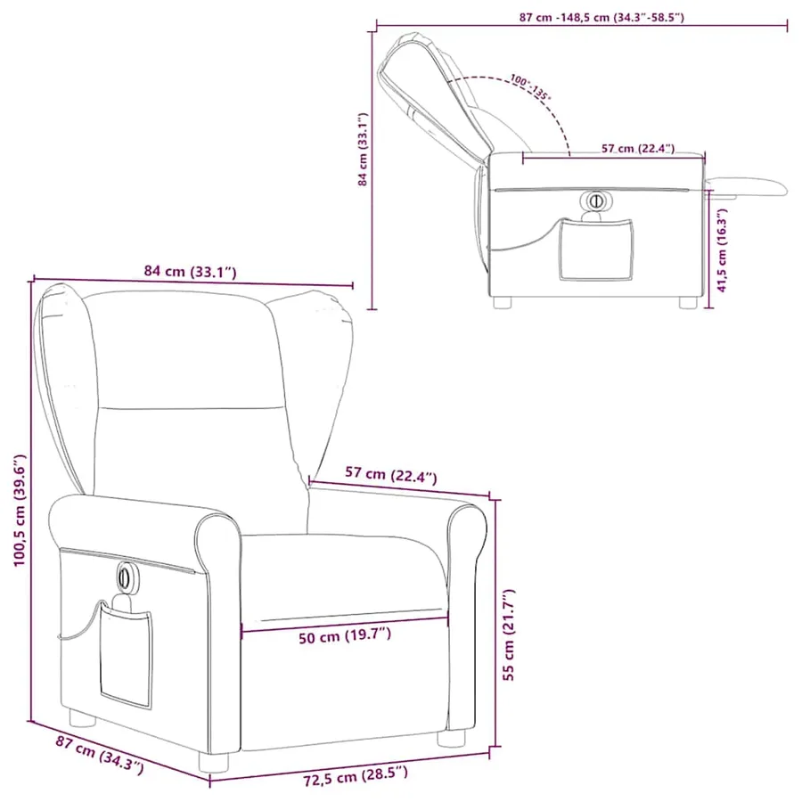 Fauteuil inclinable de massage électrique marron tissu - 16