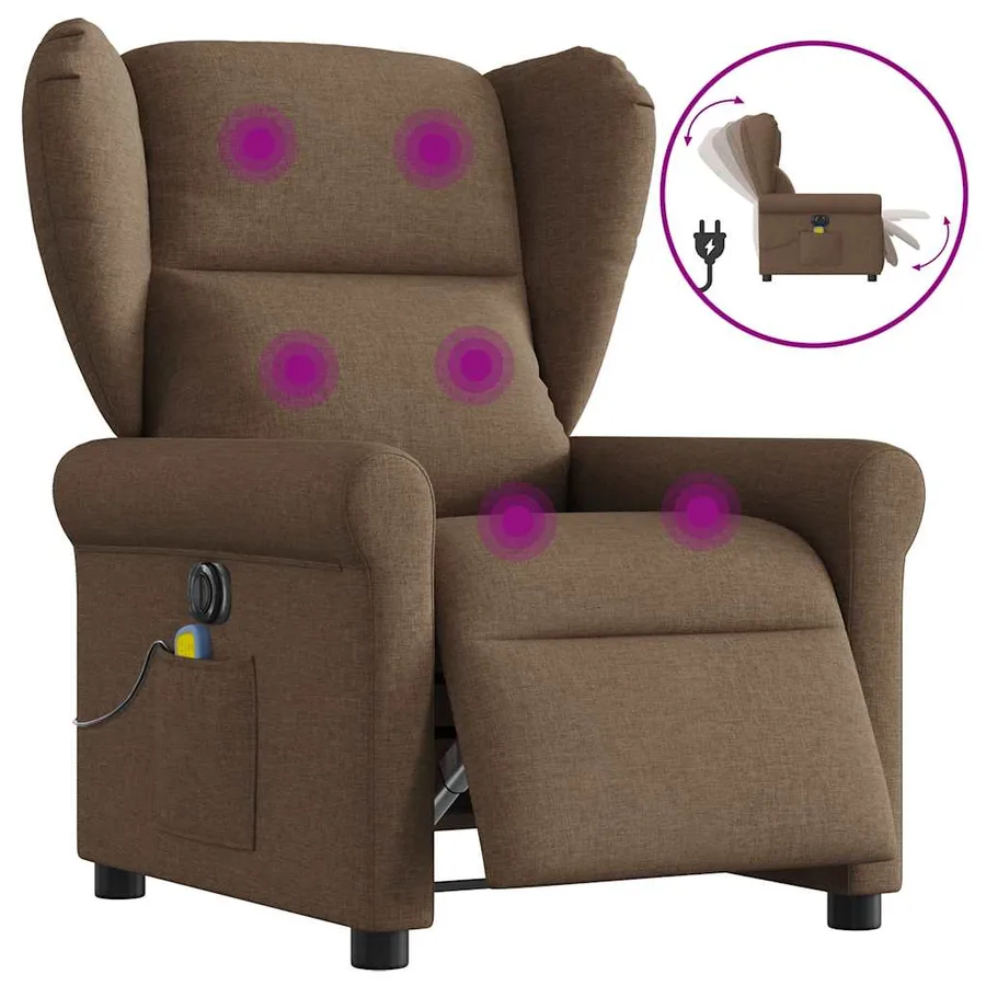 Fauteuil inclinable de massage électrique marron tissu - 9
