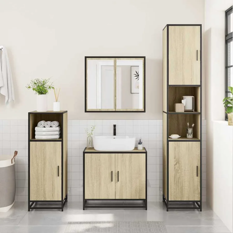 Armoire de salle de bain avec miroir Chêne Sonoma 65 x 20 x 60 cm Bois d'ingénierie - 3