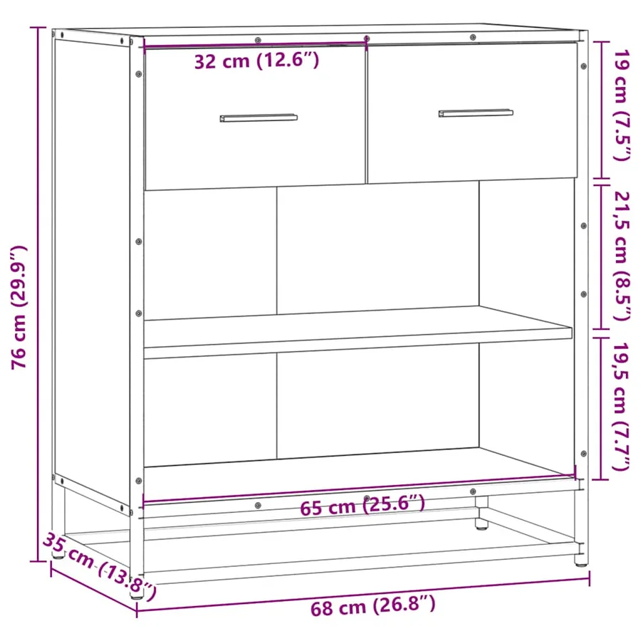 Buffet chêne marron 68x35x76 cm bois d'ingénierie - 10