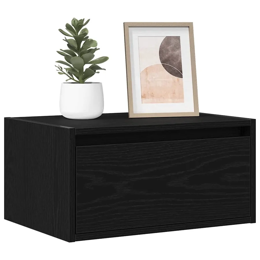 Tables de chevet murales avec lumières LED 2 pcs chêne noir