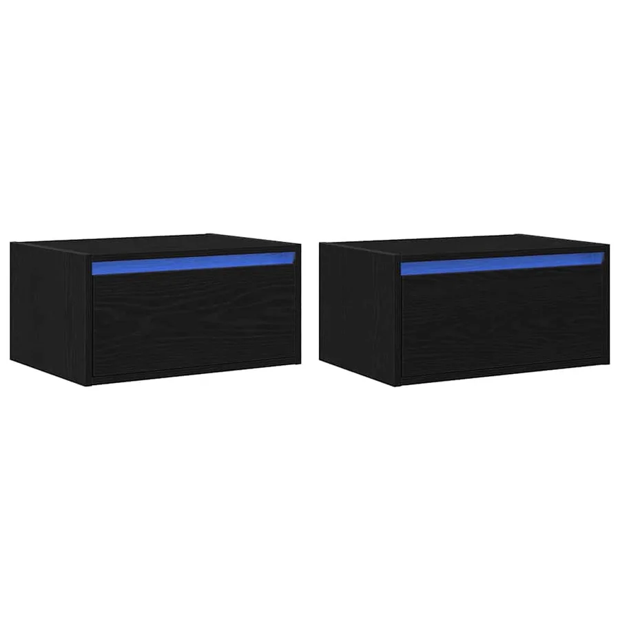 Tables de chevet murales avec lumières LED 2 pcs chêne noir - 2