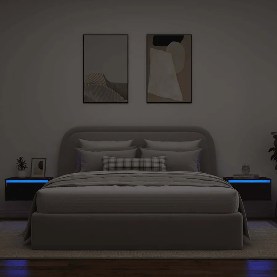 Tables de chevet murales avec lumières LED 2 pcs chêne noir - 5