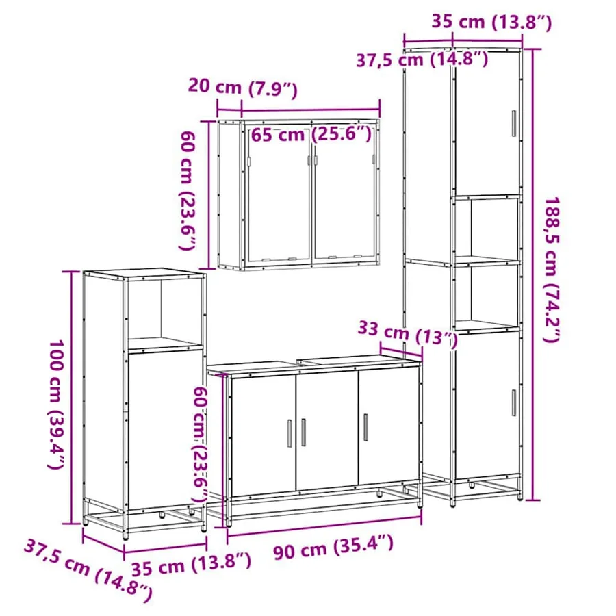 Ensemble meubles salle de bain 4 pcs chêne fumé bois ingénierie - 11