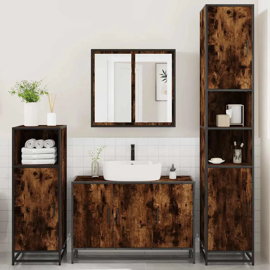 Ensemble meubles salle de bain 4 pcs chêne fumé bois ingénierie - 3