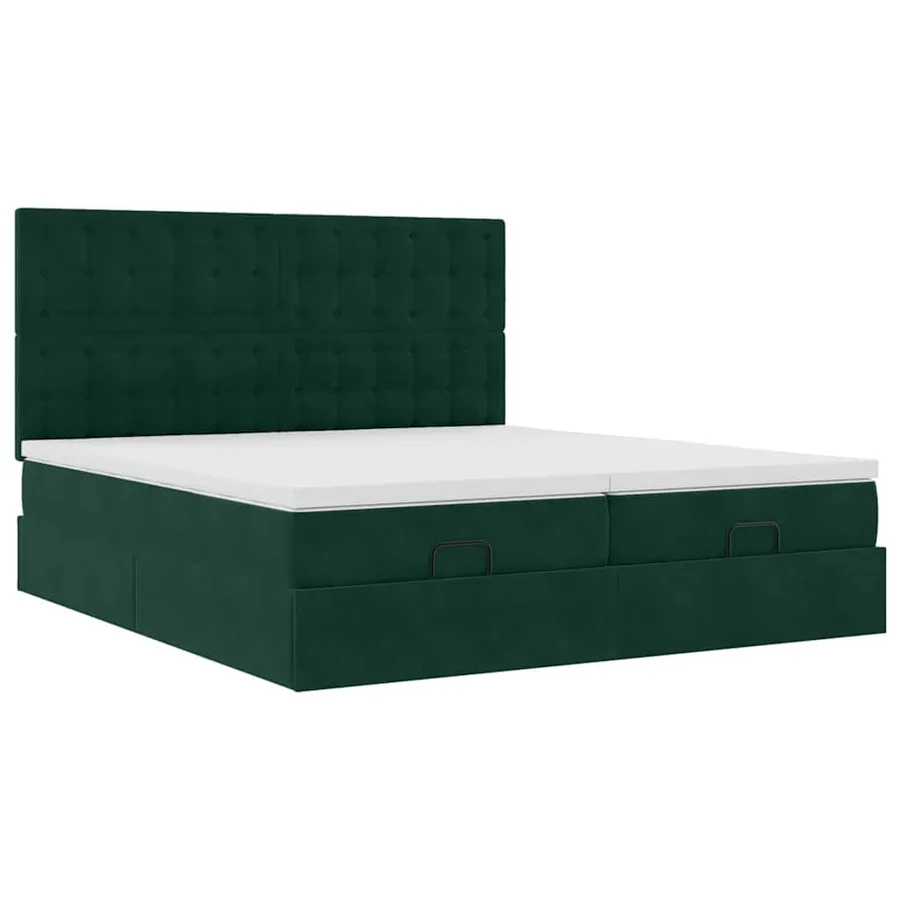 Cadre de lit ottoman avec matelas vert foncé 180x200cm velours - 7