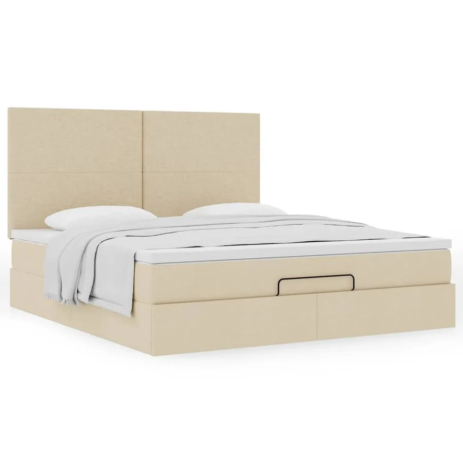 Cadre de lit ottoman avec matelas crème 160x200 cm tissu - 4