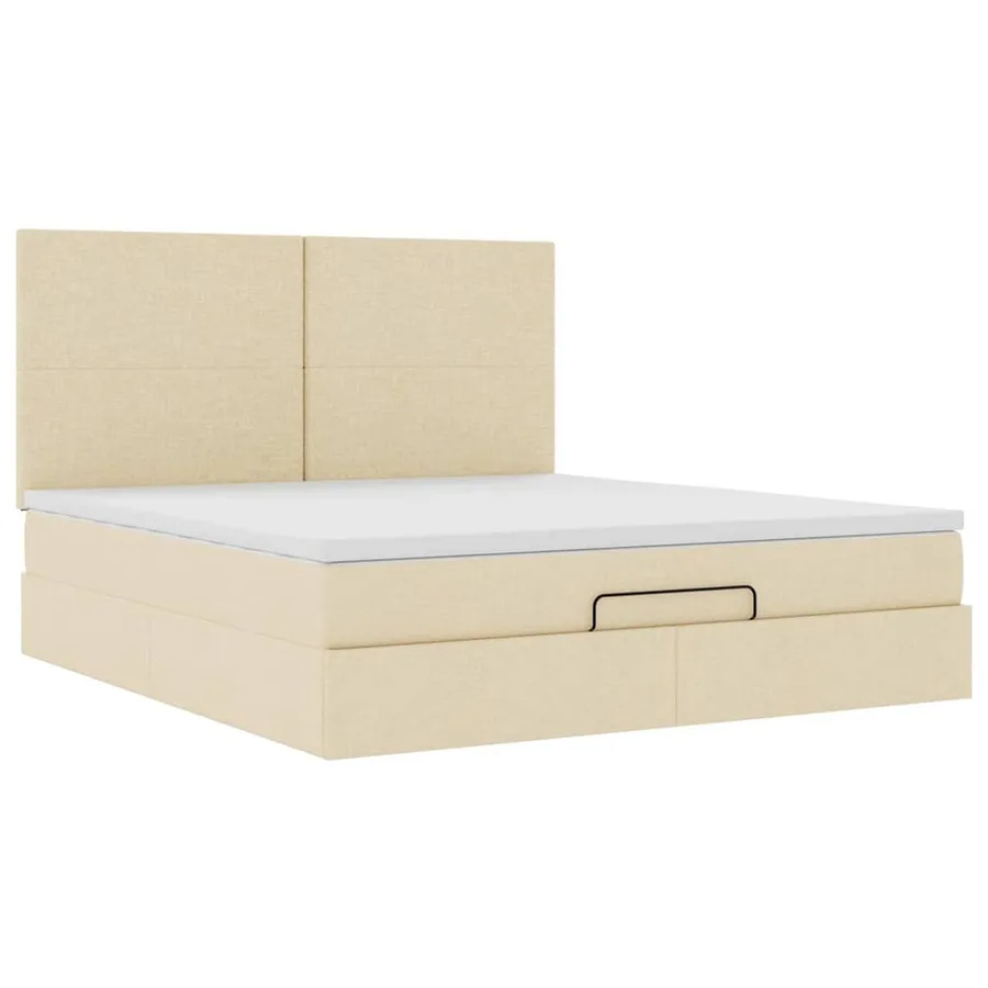 Cadre de lit ottoman avec matelas crème 160x200 cm tissu - 6