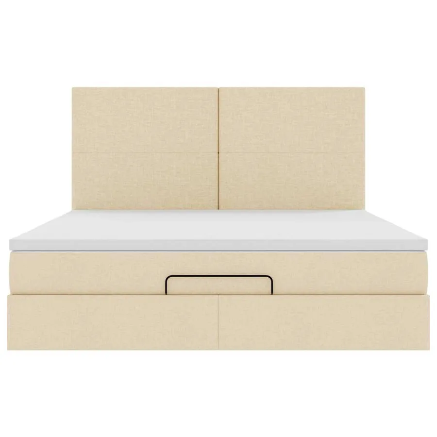 Cadre de lit ottoman avec matelas crème 160x200 cm tissu - 7