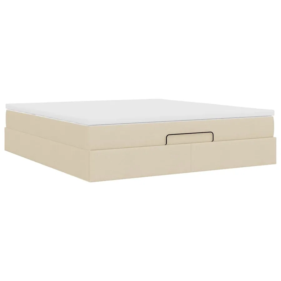 Cadre de lit ottoman avec matelas crème 160x200 cm tissu - 10