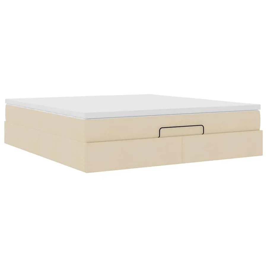 Cadre de lit ottoman avec matelas crème 160x200 cm tissu - 6