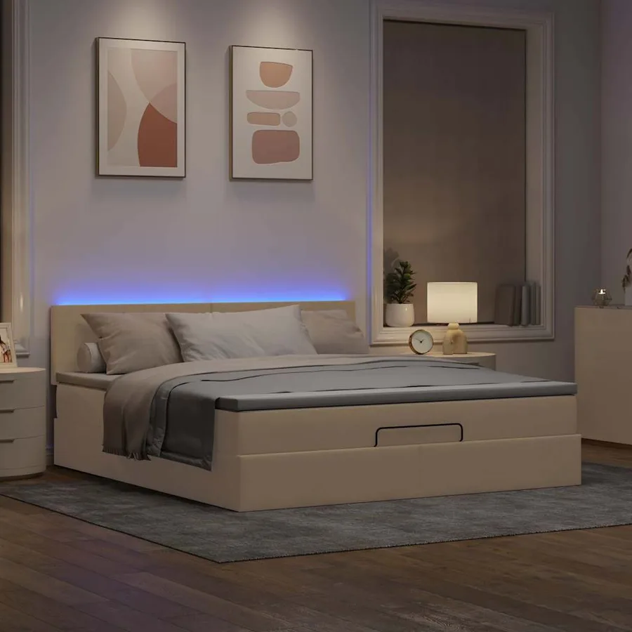 Cadre de lit ottoman avec matelas crème 160x200 cm tissu - 3