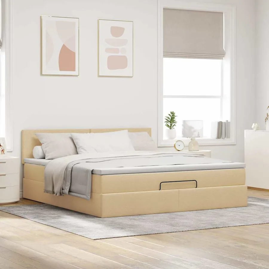 Cadre de lit ottoman avec matelas crème 160x200 cm tissu - 4