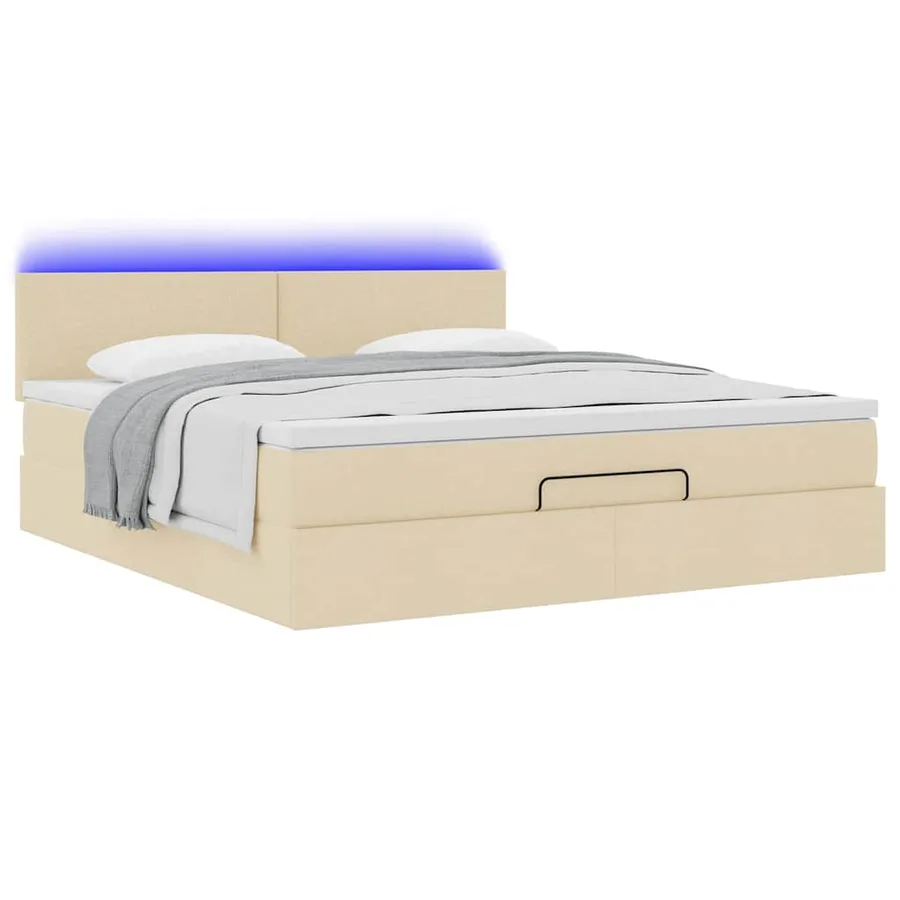 Cadre de lit ottoman avec matelas crème 160x200 cm tissu - 6