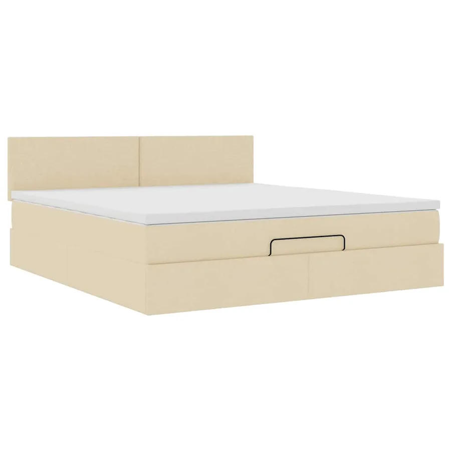Cadre de lit ottoman avec matelas crème 160x200 cm tissu - 7