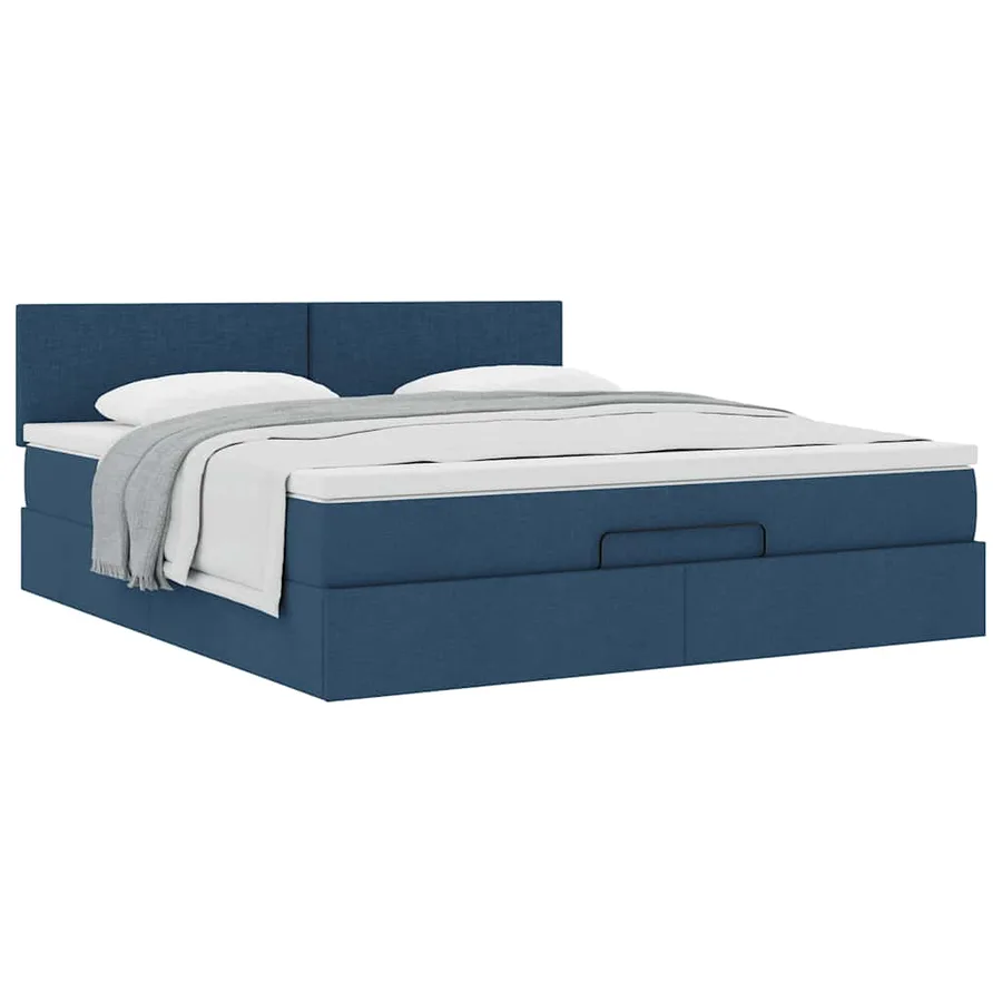 Cadre de lit ottoman avec matelas bleu 160x200 cm tissu - 5