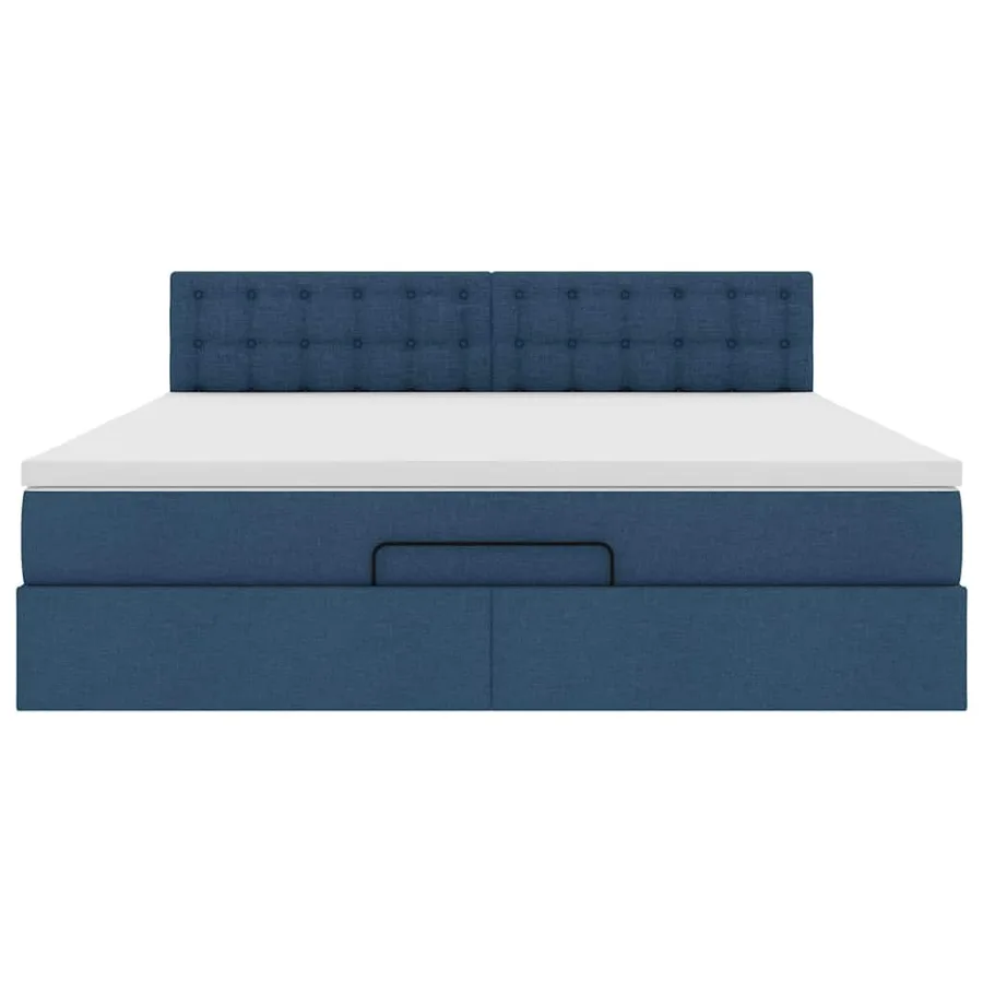 Cadre de lit ottoman avec matelas bleu 160x200 cm tissu - 7