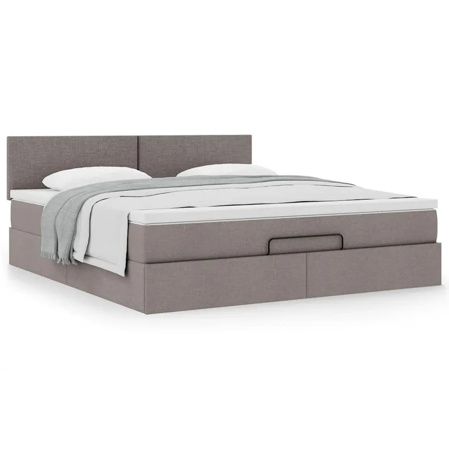 Cadre de lit ottoman avec matelas taupe 160x200 cm tissu - 4