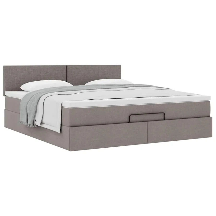 Cadre de lit ottoman avec matelas taupe 160x200 cm tissu - 5