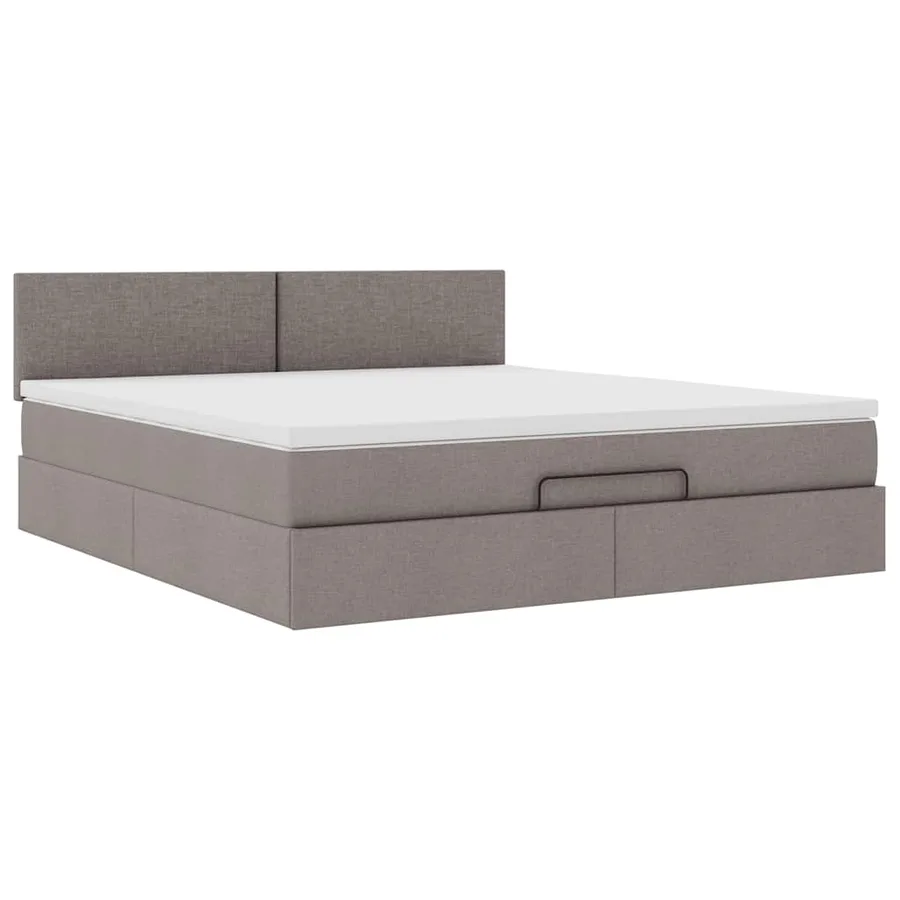 Cadre de lit ottoman avec matelas taupe 160x200 cm tissu - 6