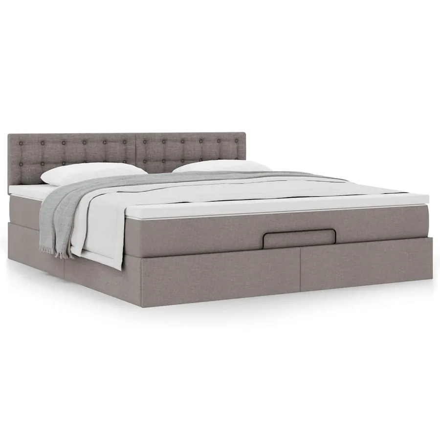 Cadre de lit ottoman avec matelas taupe 160x200 cm tissu - 4