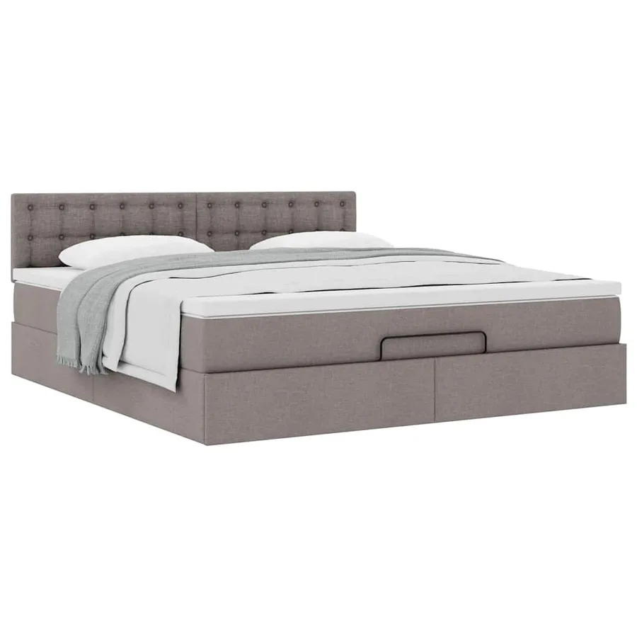 Cadre de lit ottoman avec matelas taupe 160x200 cm tissu - 5