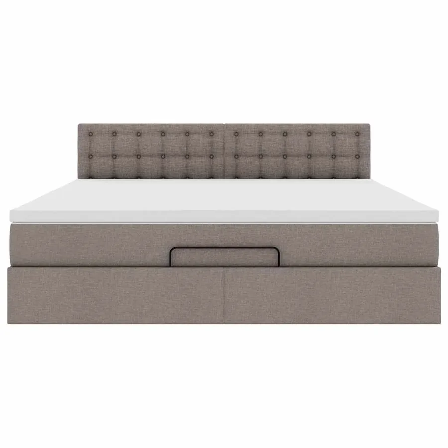 Cadre de lit ottoman avec matelas taupe 160x200 cm tissu - 7